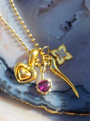 14k Yellow Gold Malaya Garnet Gemstone Heart Aurora Pendant | Indulgems
