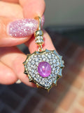 14k Yellow Gold & Sterling Silver 3ct Star Pink Sapphire Diamond Heart Locket Pendant | Indulgems | Aurora