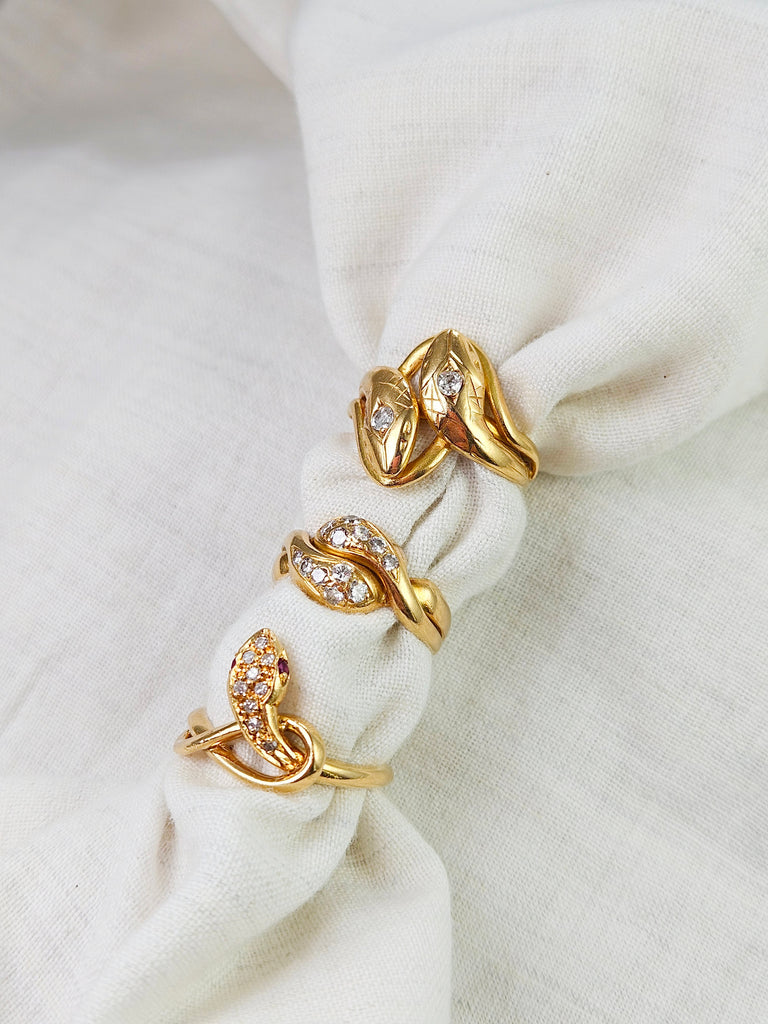 18K Solid Gold Diamond Antique Double Headed Snake Ring Sz 5.5 | Antique Jewelry | Indulgems | Designs in Real Gold