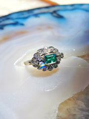 14k White Gold Emerald & Diamond Ring sz 8.5 | Indulgems