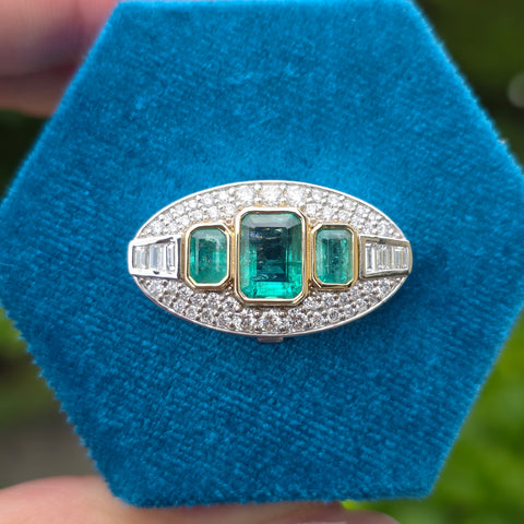Platinum & 14K Yellow Gold Zambian Emerald Diamond Pendant Clip | Indulgems