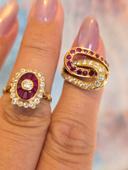 18k Solid Gold Vintage Ruby Diamond Ring Size 7.5 | Indulgems