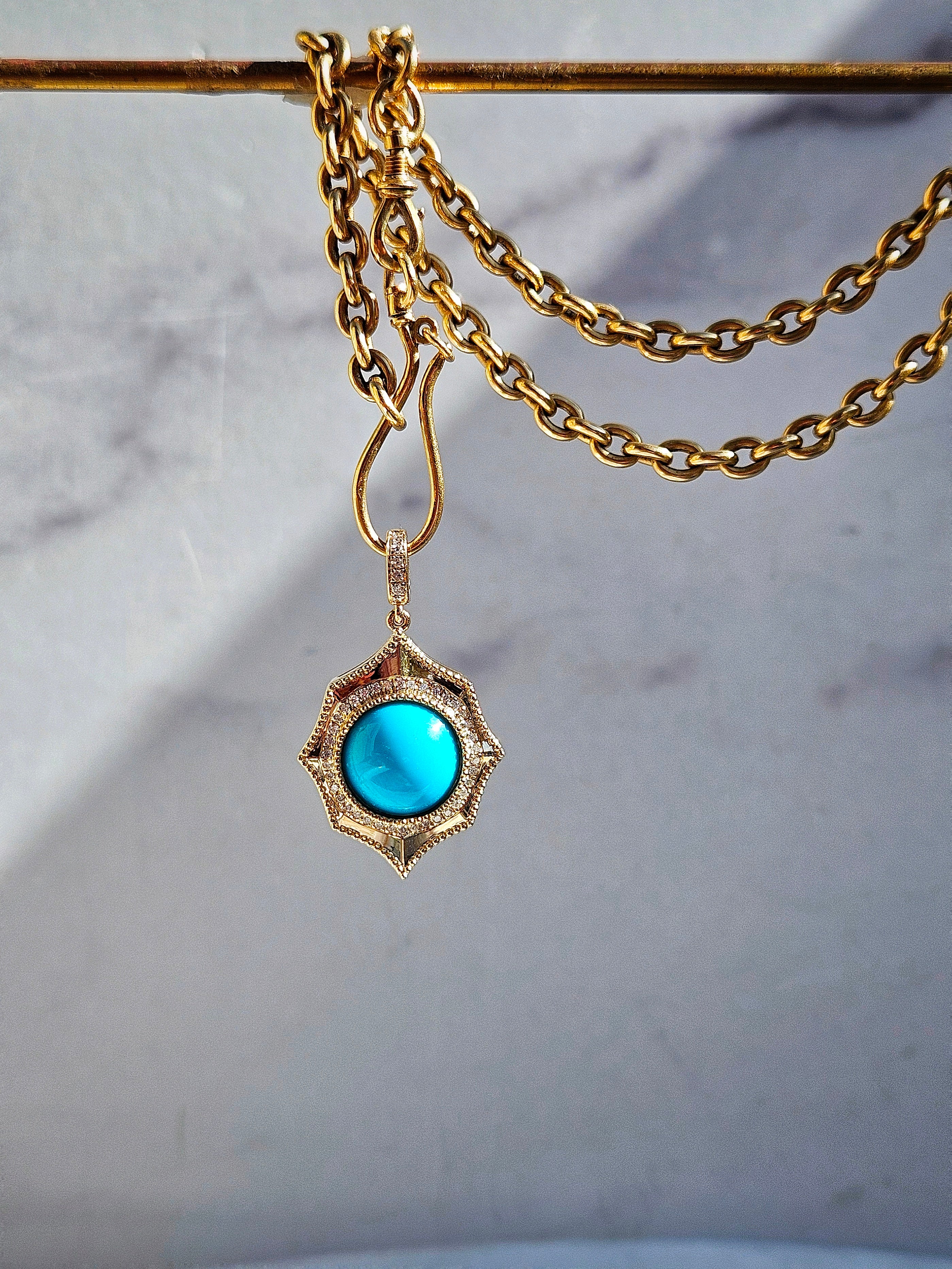 18k Solid Gold Sleeping Beauty Turquoise Gemstone Cabochon Pendant | Indulgems | Designs in Real Gold