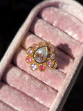 14k Solid Gold Madagascar Rainbow Moonstone & Multicolor Spinel Ring Size 8 | Indulgems | Starlit Collection