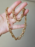 Vintage 18K Yellow Rose Two Tone Gold Chunky Oval Link Necklace Chain 17"