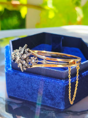 18K Rose Gold & Silver Antique Rose Cut Diamond Star Motif Bangle Bracelet | Indulgems | Designs in Real Gold