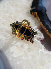 Vermeil in Sterling Silver & 18k Gold Lapis Lazuli, Blue Topaz, Tanzanite, Rhodolite Garnet & Diamond Statement Cocktail Ring size 8