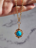 18k Solid Gold Sleeping Beauty Turquoise Gemstone Cabochon Pendant | Indulgems | Designs in Real Gold