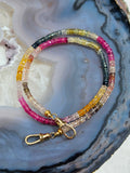 18k Solid Gold Multicolor Sapphire Faceted Gemstone Bead Necklace 17" | Indulgems | Designs in Real Gold