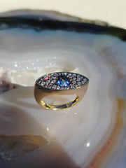 14k Yellow Gold & Platinum Cornflower Blue Sapphire and Lab-Grown Diamond Ring sz 7 | Indulgems | Luna Collection