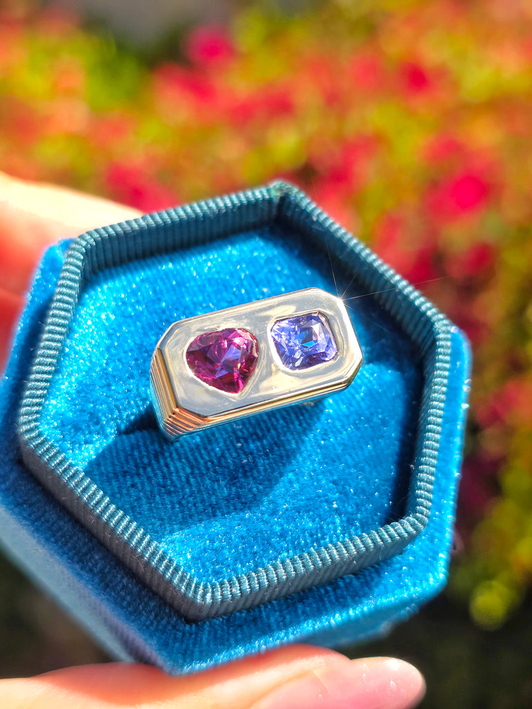 14k Yellow Gold Malaya Garnet & Ceylon Sapphire Ring Size 8 | Indulgems