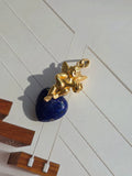 18k Solid Gold Sculpted Angel Cherub Lapis Heart Pendant | Indulgems