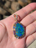 14k Yellow Gold Opal & Fancy Sapphire Pendant | Indulgems