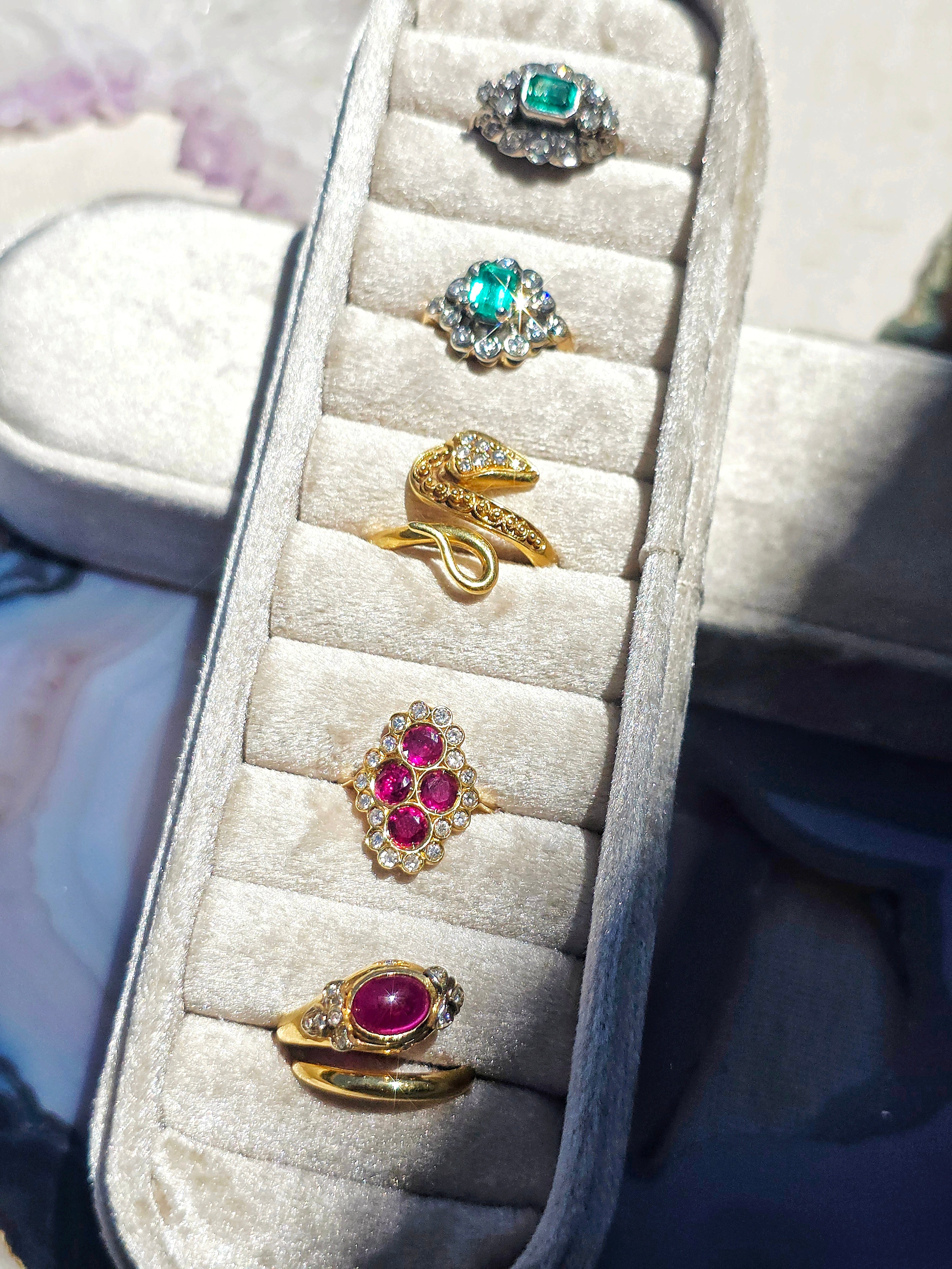 18k Gold Ruby Cabochon & Diamond Serpent Snake Ring sz 6.5 | Indulgems
