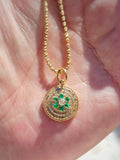 14k Yellow Gold Emerald & Diamond Round Disc Charm | Indulgems