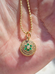 14k Yellow Gold Emerald & Diamond Round Disc Charm | Indulgems