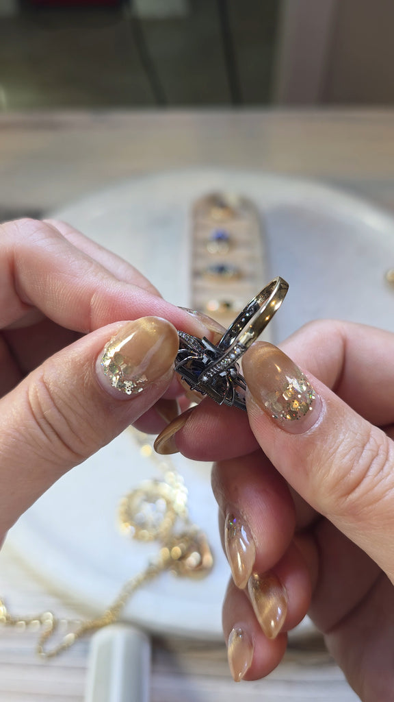 14k Yellow Gold & Platinum Cornflower Blue Sapphire Diamond Star Transformation Ring Pendant | Indulgems