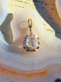 14k Yellow Gold Madagascar Rainbow Moonstone Aurora Halo Pendant | Indulgems