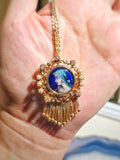14k Yellow Gold Antique Enameled Bust Portrait Limoges Style Tassel Pendant Brooch | Indulgems