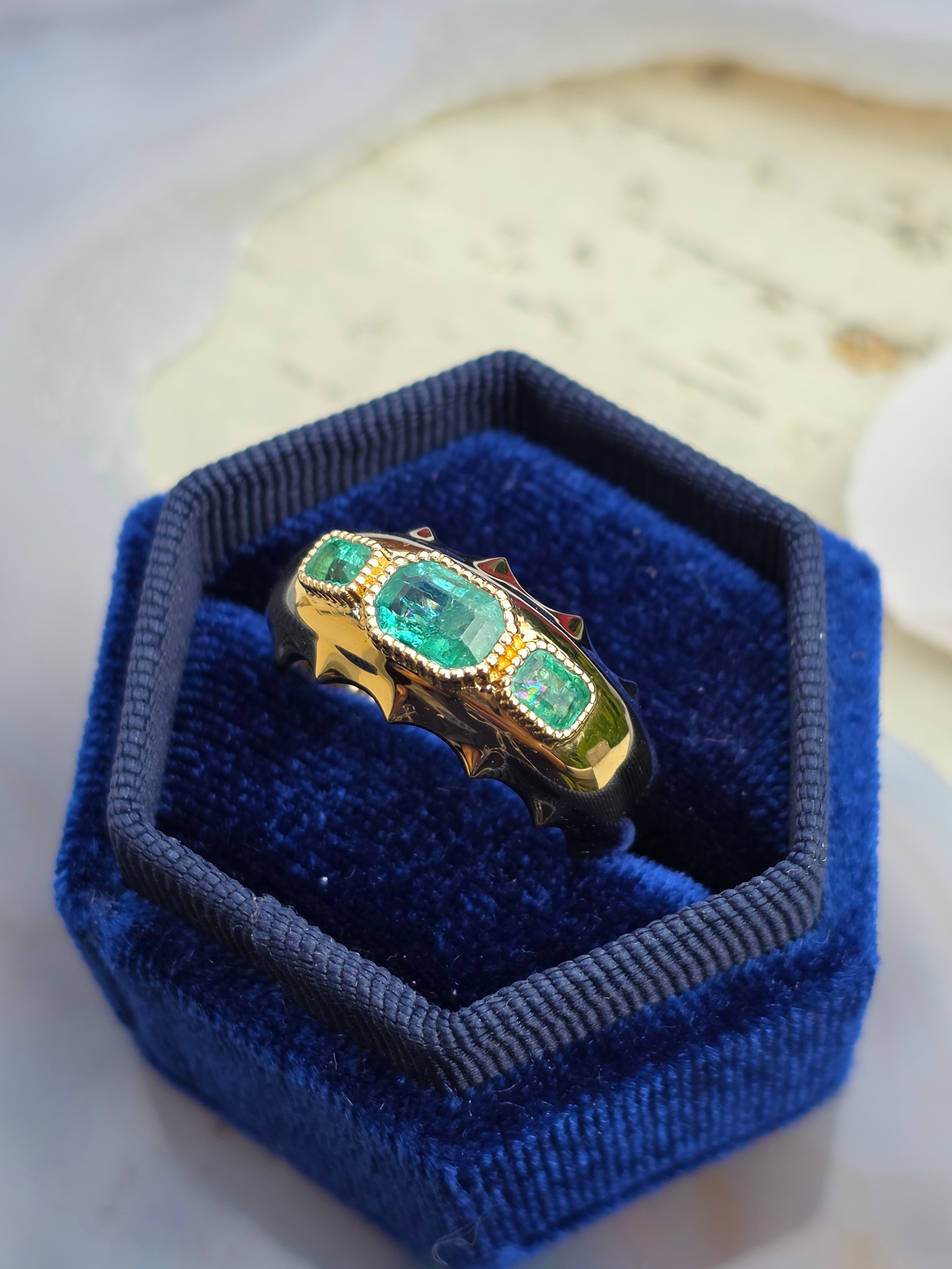 14k Yellow Gold Aurora Band Rings in Emerald & Neon Apatite | Indulgems
