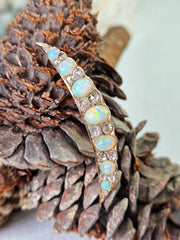 14k Yellow Gold Antique Opal & Rose-cut Diamond Brooch | Indulgems | Antique Jewelry