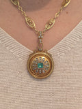 18k Solid Gold French Eagle Head Hallmark Colombian Emerald Rose-cut Diamond Locket Pendant Antique | Indulgems