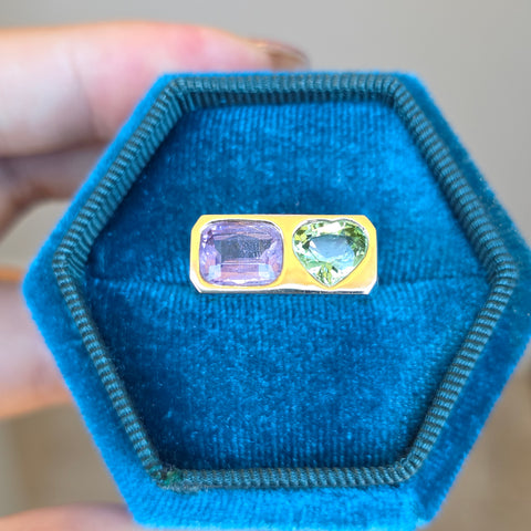 14k Yellow Gold Lilac Spinel & Mint Tourmaline Ring Size 7 | Indulgems | Duality