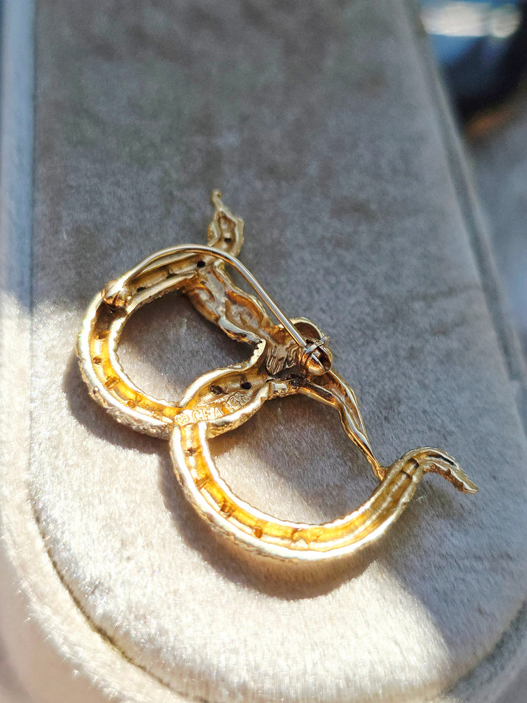 14k Gold Vintage Diamond Accent Lady with a Snake Serpent Initial B Brooch Pendant | Indulgems