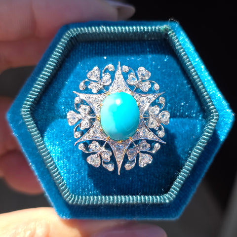 18k Solid Gold & Silver Turquoise & Diamond Ring  Size 8 | Indulgems | Antique Revival