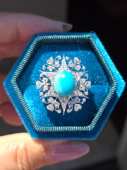 18k Solid Gold & Silver Turquoise & Diamond Ring  Size 8 | Indulgems | Antique Revival