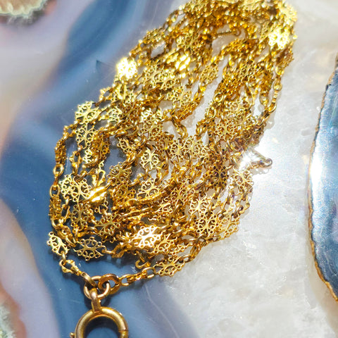 18K Yellow Gold Antique Ornate Link Extra Long Guard Chain Necklace 62" | Indulgems | Designs in Real Gold