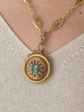 18k Solid Gold French Eagle Head Hallmark Colombian Emerald Rose-cut Diamond Locket Pendant Antique | Indulgems