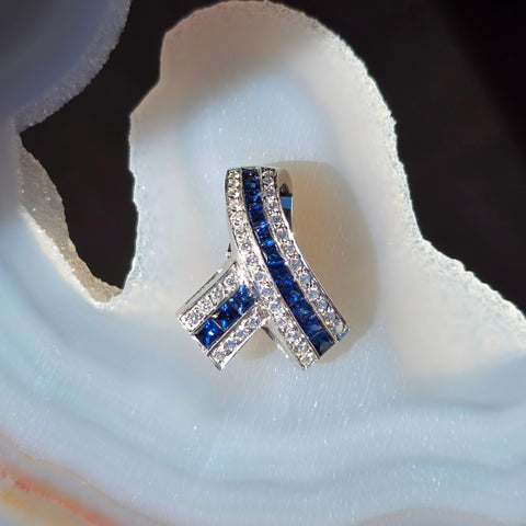 18k White Gold Blue Sapphire & Diamond Vintage Pendant Clip | Indulgems