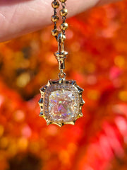 14k Yellow Gold Madagascar Rainbow Moonstone Aurora Halo Pendant | Indulgems