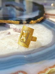 18k Solid Gold Lemon Quartz & Diamond Ring size 8 | Indulgems
