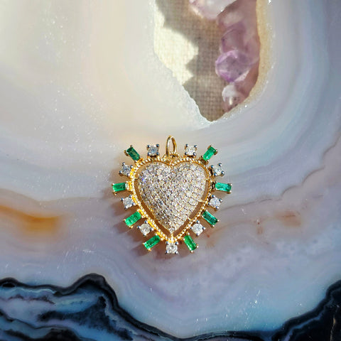 Diamond & Emerald Heart 14K Gold Pendant