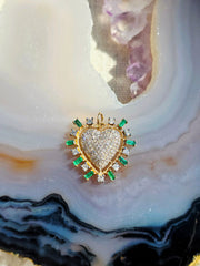 Diamond & Emerald Heart 14K Gold Pendant