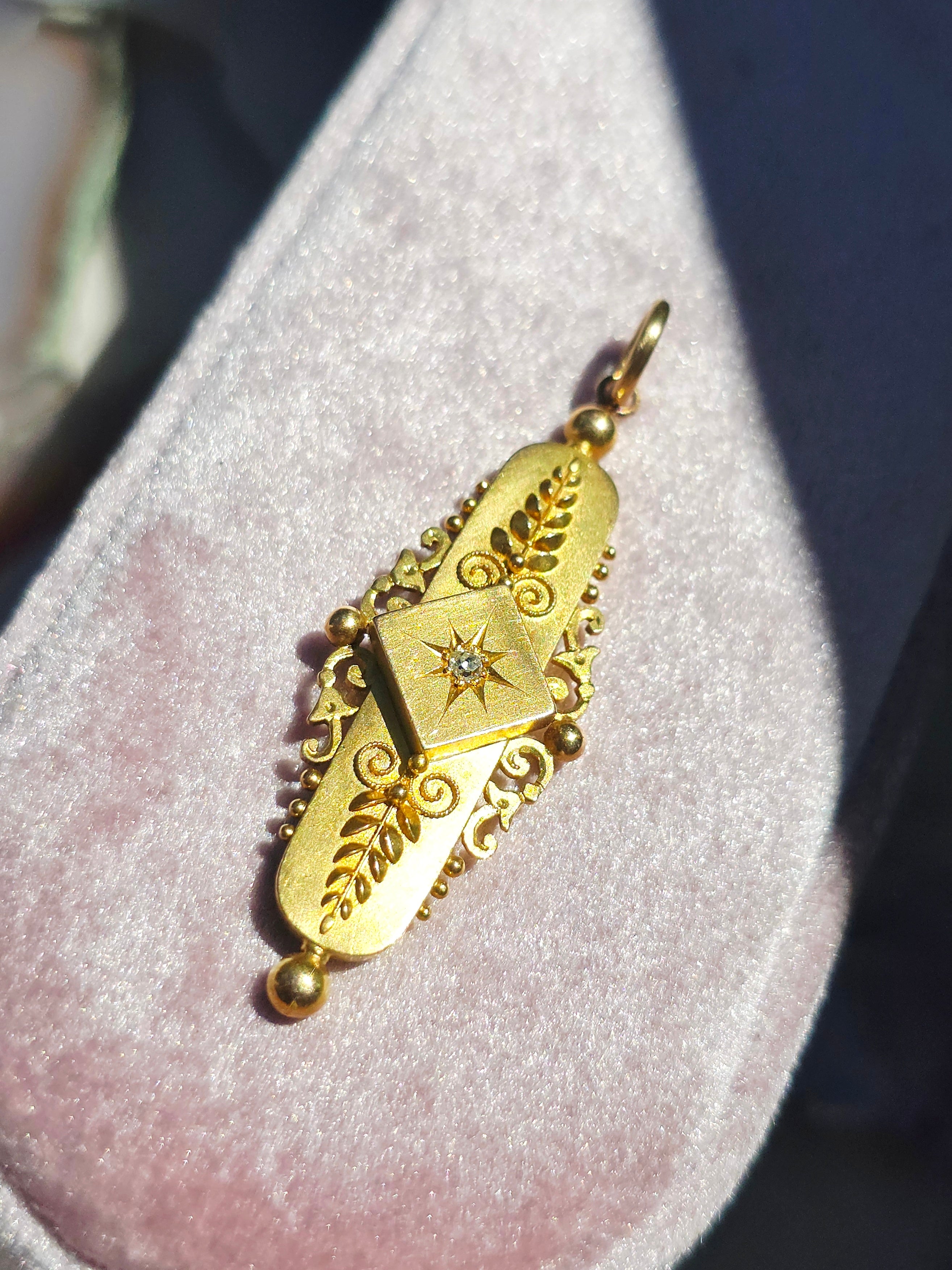 15K Gold Botanical Themed Diamond Accent Pendant | Indulgems | Antique Revival