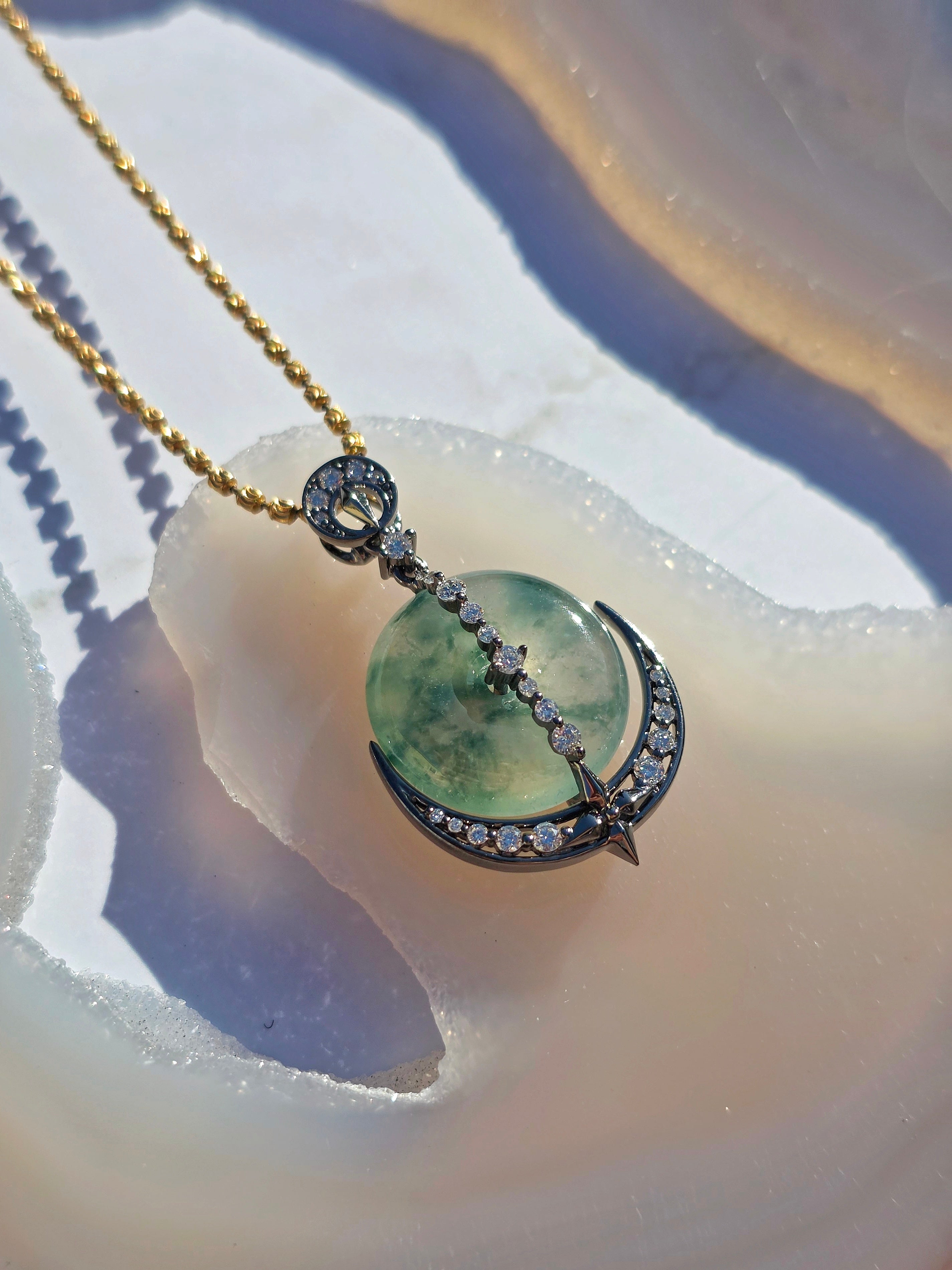 14k Gold Black Rhodium Burmese Jadeite Pendant | Indulgems
