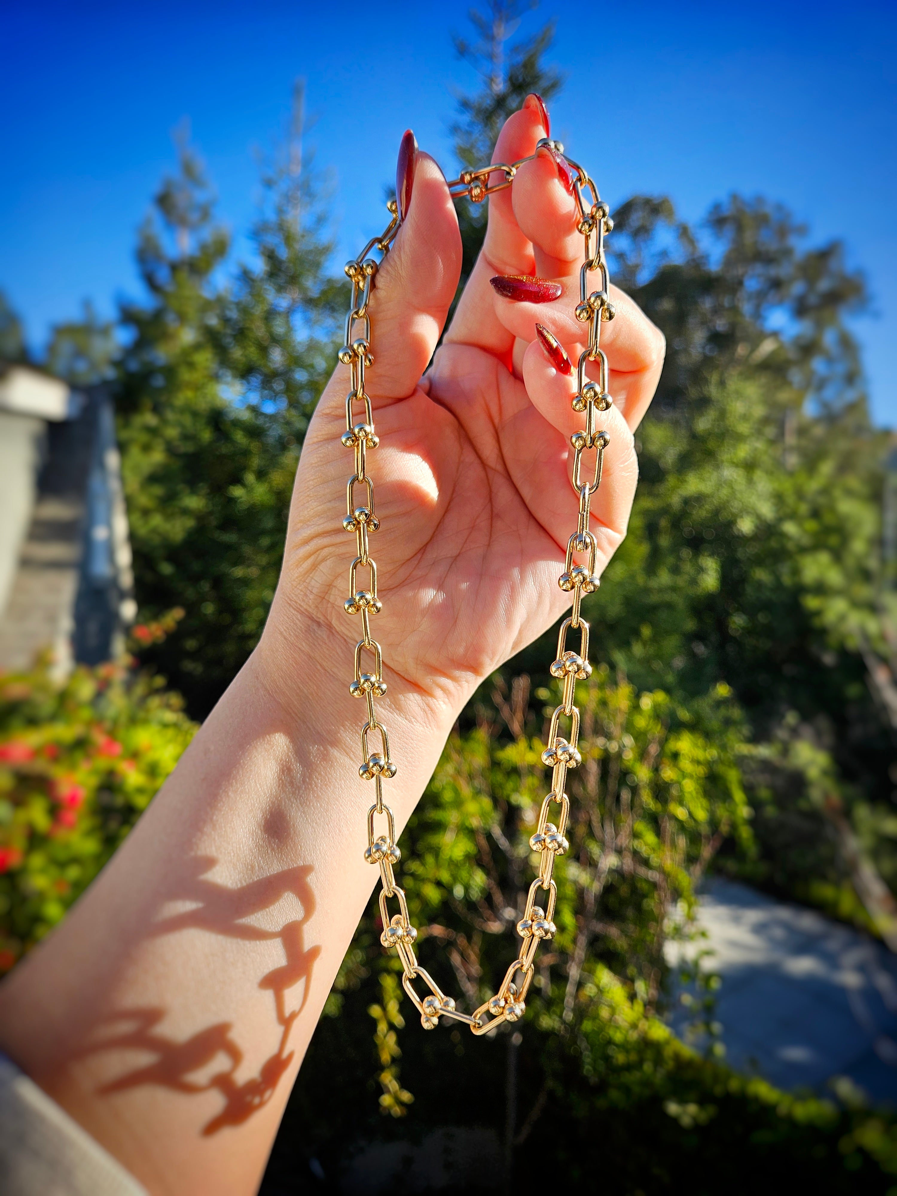 14k Yellow Gold Hardware Chain Necklace 18 inches | Indulgems