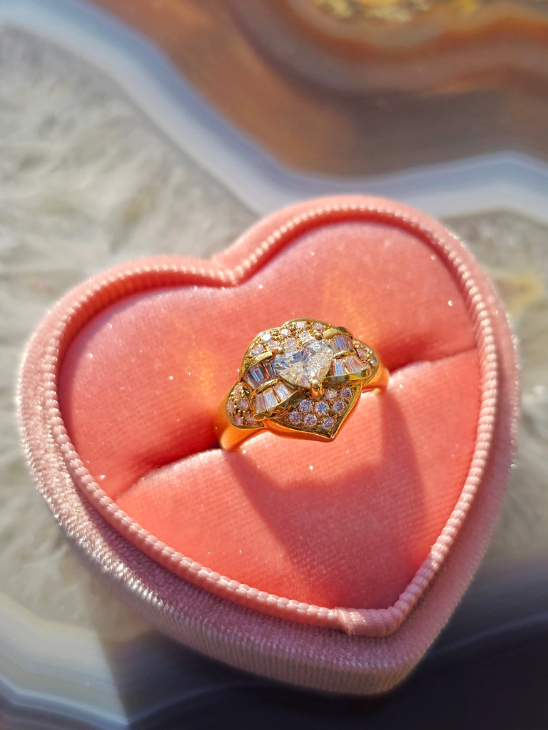 18k Solid Gold Natural Diamond Heart Ring | Indulgems | Vintage