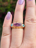 14k Solid Gold Pink Tourmaline & Apatite Gemstone Band Ring Size 8 | Indulgems | Aurora