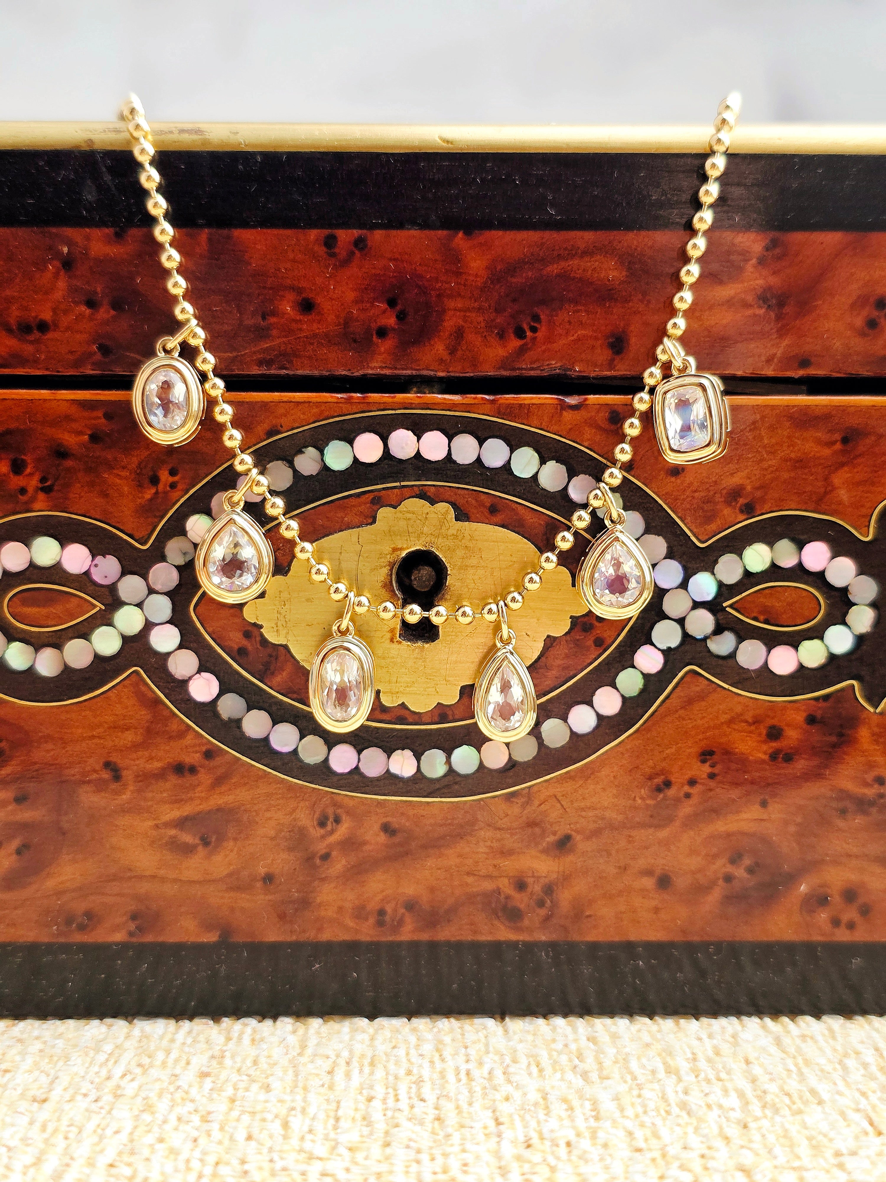 18k Solid Gold Madagascar Rainbow Moonstone Necklace | Indulgems | Mimosa Collection