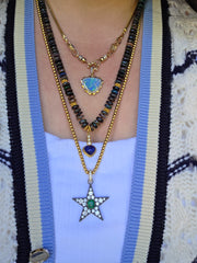 14k Yellow Gold & Platinum XL Star Pendant with Zambian Emerald | Indulgems