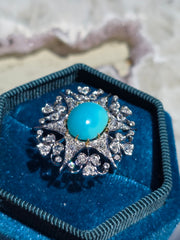 18k Solid Gold & Silver Turquoise & Diamond Ring  Size 8 | Indulgems | Antique Revival