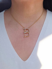 14k Gold Vintage Diamond Accent Lady with a Snake Serpent Initial B Brooch Pendant | Indulgems