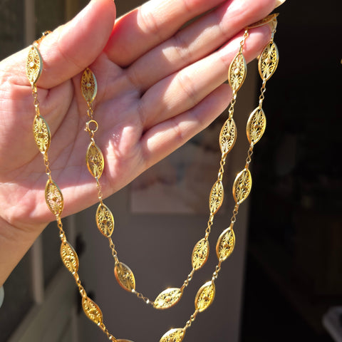 18k Solid Gold French Filigree Chain Long Necklace 29" | Indulgems