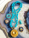 24K Gold Micro Mosaic Pendant with Diamond & Sterling Silver - Blue Flower