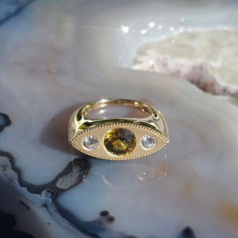 14k Solid Gold Chrysoberyl & Diamond Signet Ring Size 8 | Indulgems | Luna Collection