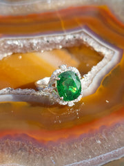 18k Solid White Gold 5.8ct Tsavorite Garnet Diamond Ring  Size 6 | Indulgems